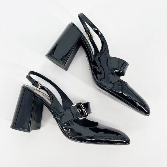 Prada Black Patent Leather Pointed Toe Mary Jane Strap Slingback Heel IT 40 - Picture 3 of 13